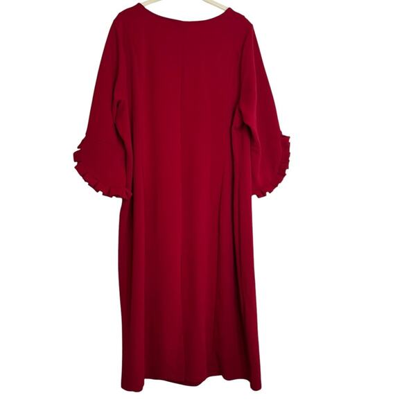 Catherines Womens Midi Dress Size 1X Red Ruffle-Trim 3Q Sleeves Modest - Picture 4 of 7